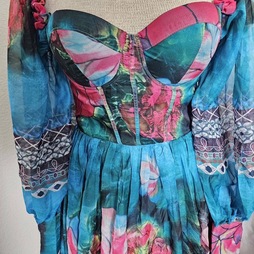 Banjul Teal and Pink Floral Maxi Dress - Picture 2 of 11